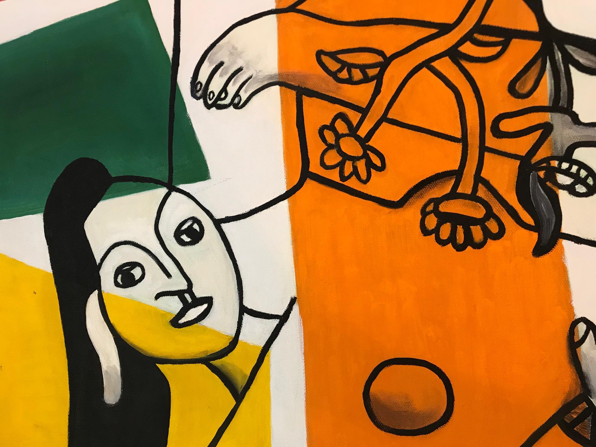 Homage to Fernand Leger Oil on Canvas, Cubist Style Painting 10