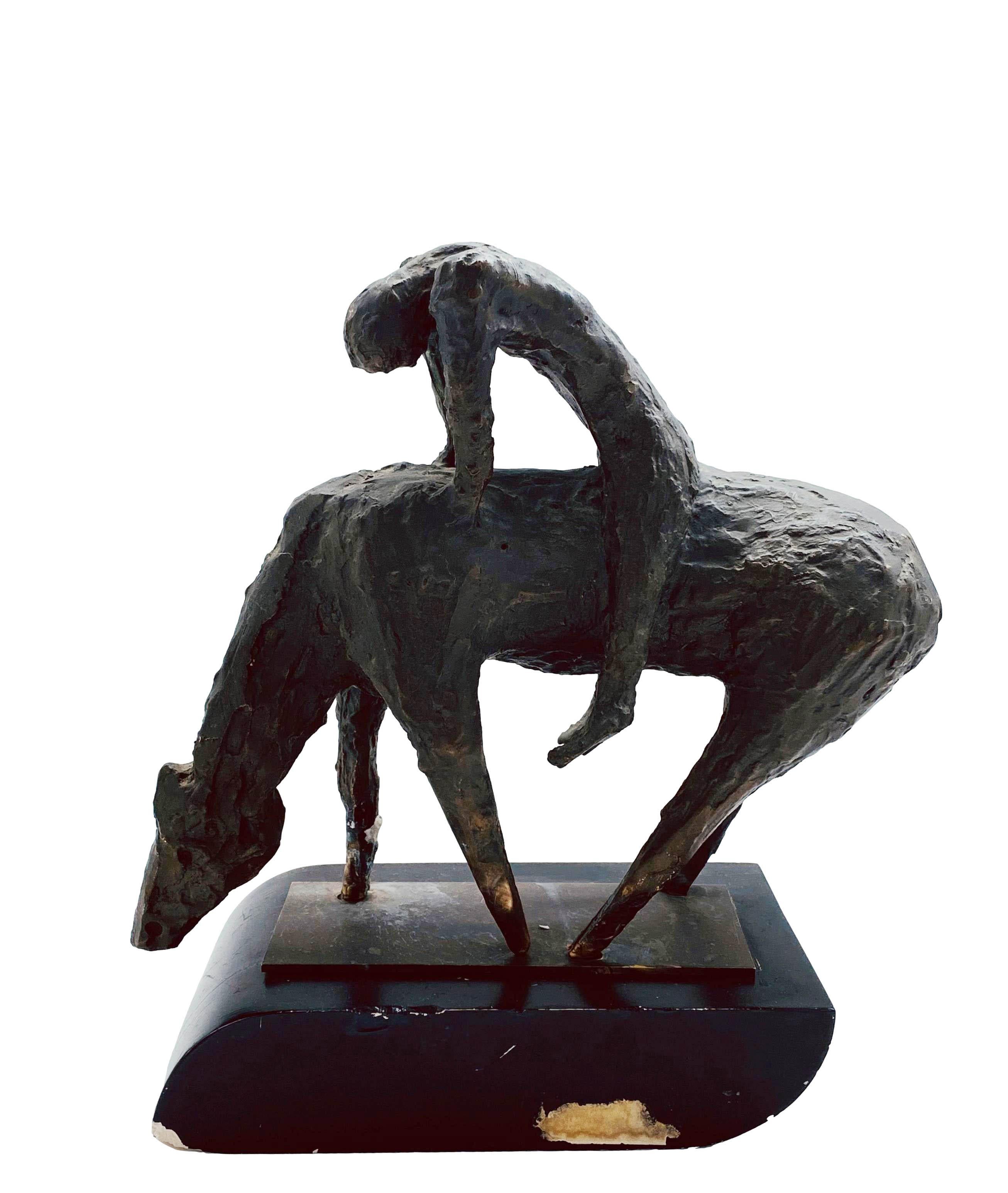 Bronze sculpture with wooden base, Homage to Marino Marini 1950s/60s