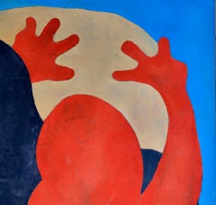 Homage to Matisse, Abstract Figure & the Moon, Orange, Blue, Beige, circa 1976