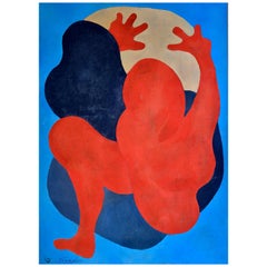 Homage to Matisse, Abstract Figure & the Moon, Orange, Blue, Beige, circa 1976
