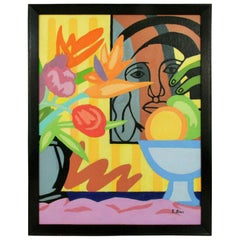 Modern Impressionist Acrylic Painting Homage to Matisse and Lager  1970