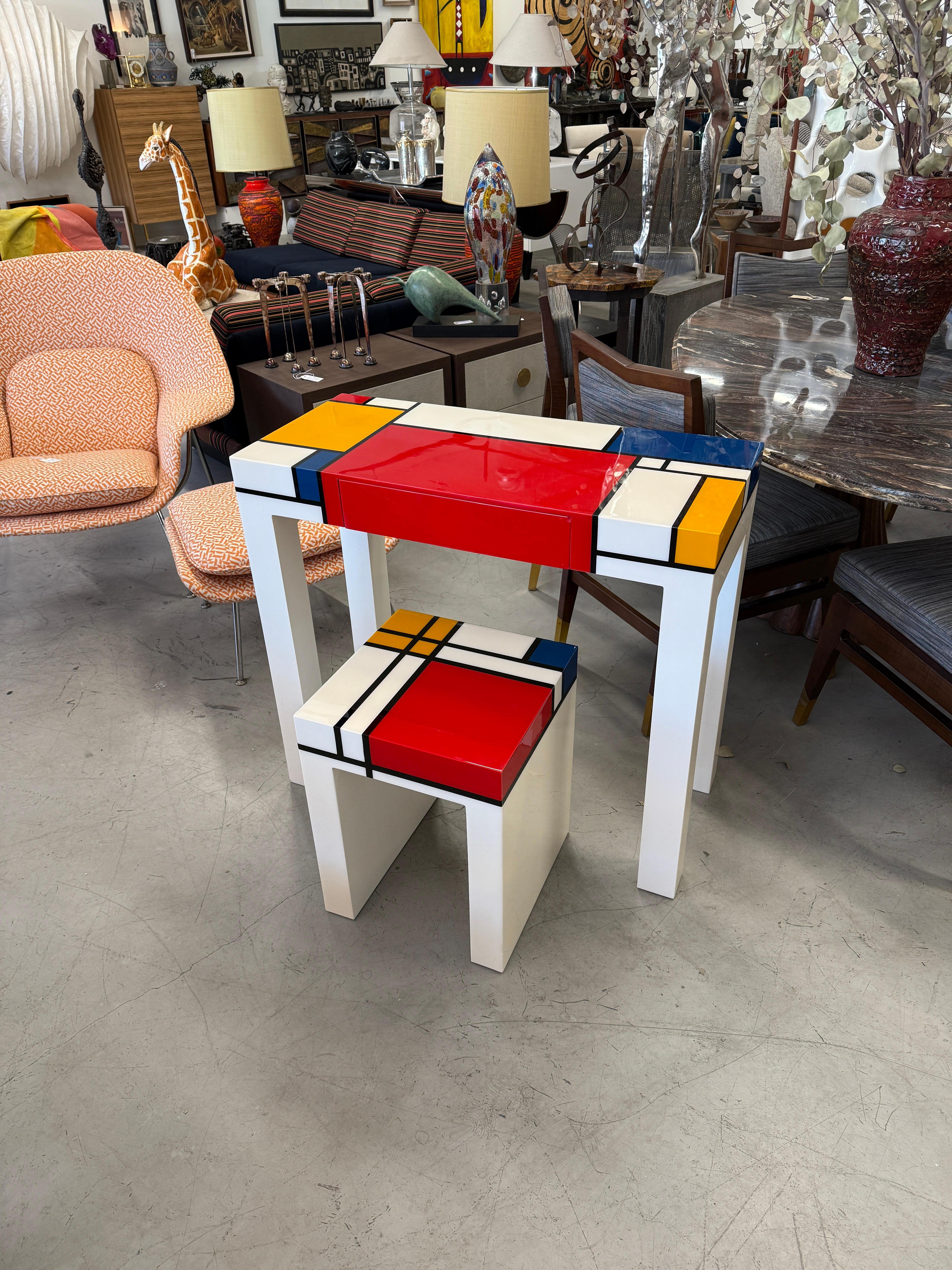 Unknown Homage to Mondrian Desk and Stool For Sale