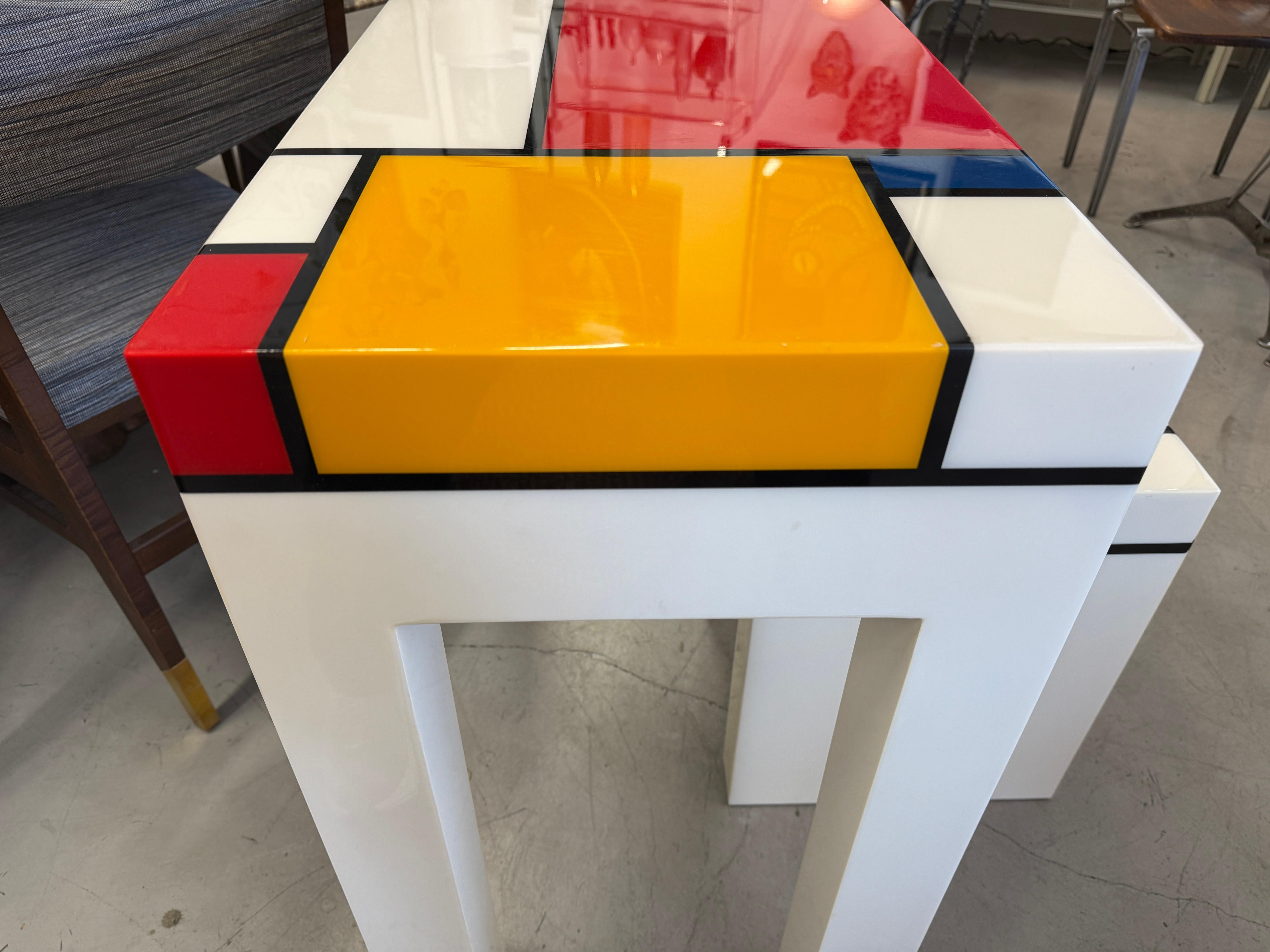 Wood Homage to Mondrian Desk and Stool For Sale