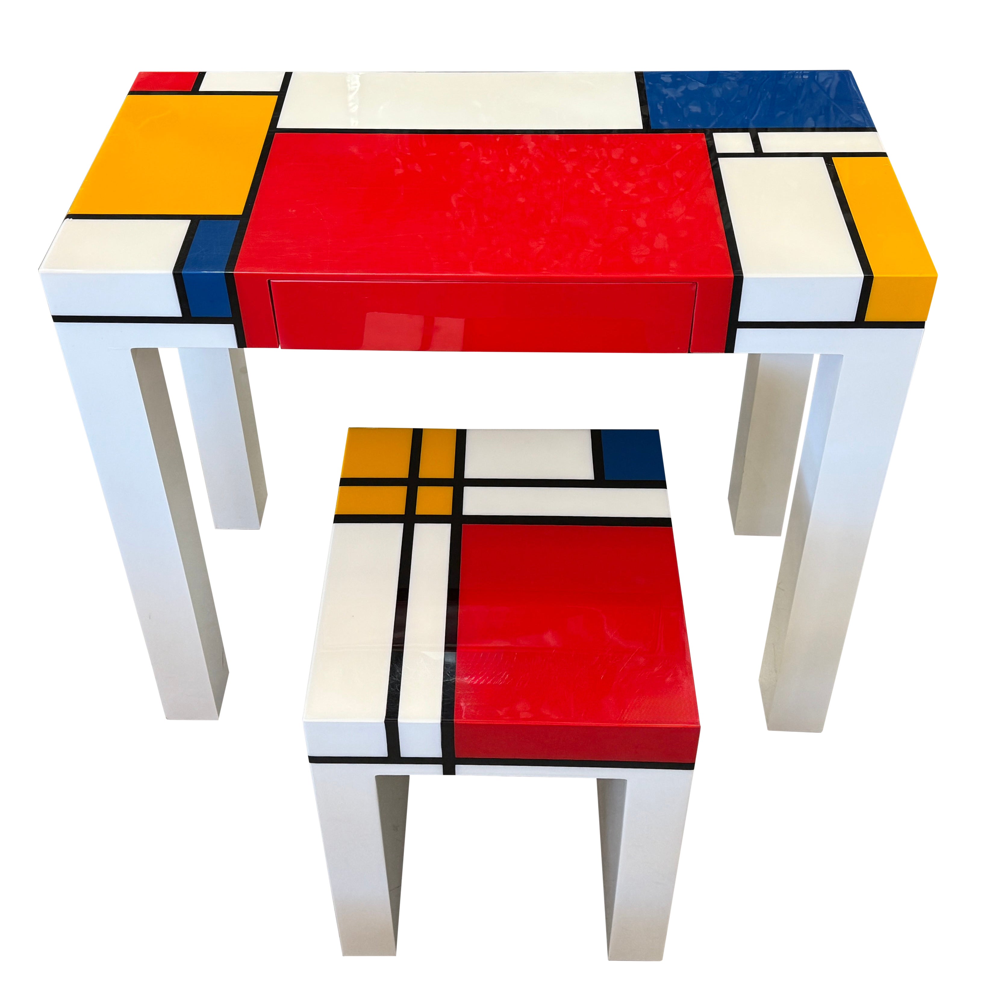 Homage to Mondrian Desk and Stool For Sale