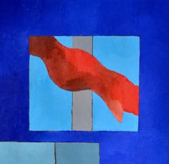 Window to the sea in Blue and Grey Nuances  Abstract Flag in Red, circa 1976