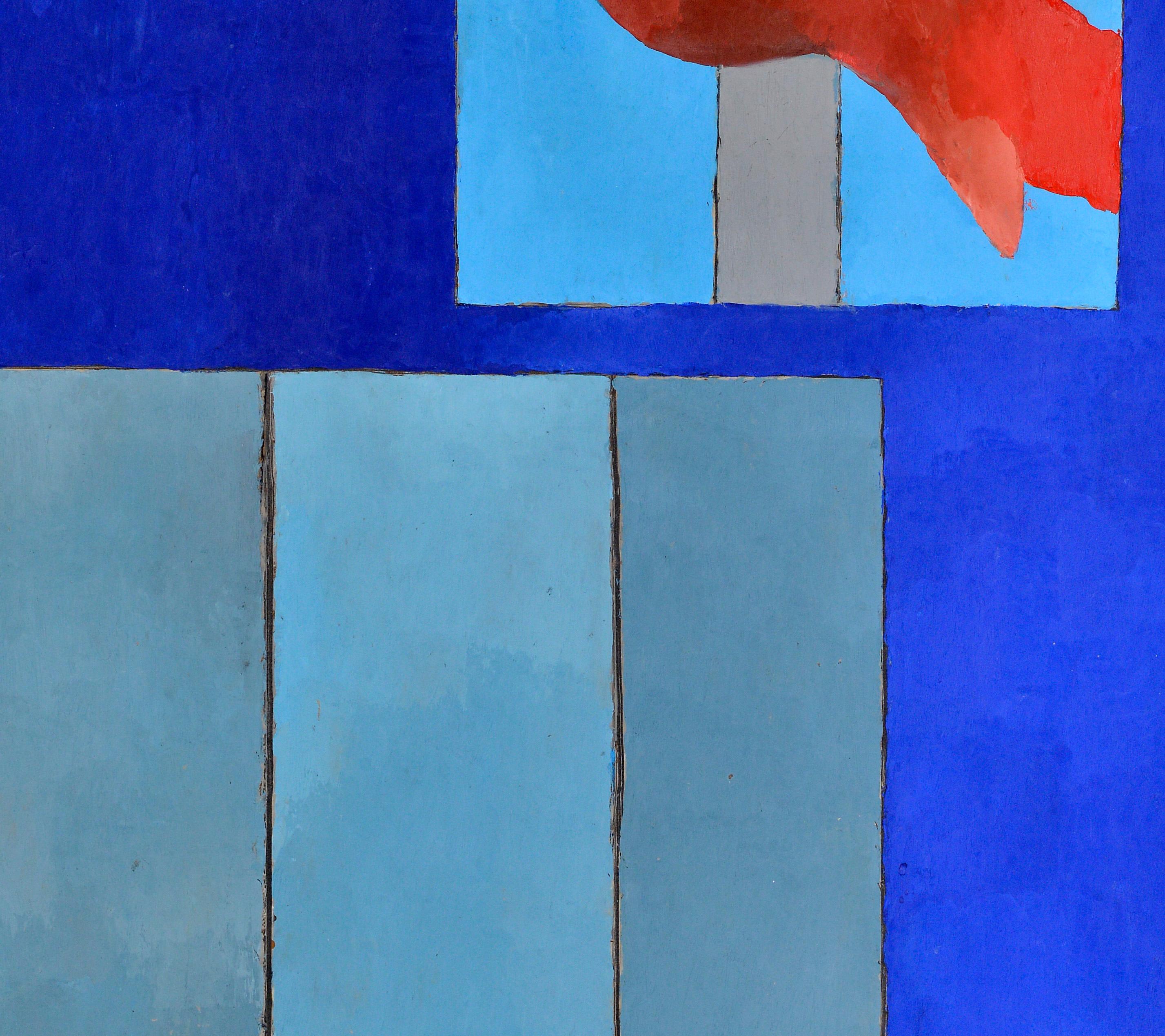 20th Century Window to the sea in Blue and Grey Nuances  Abstract Flag in Red, circa 1976 For Sale