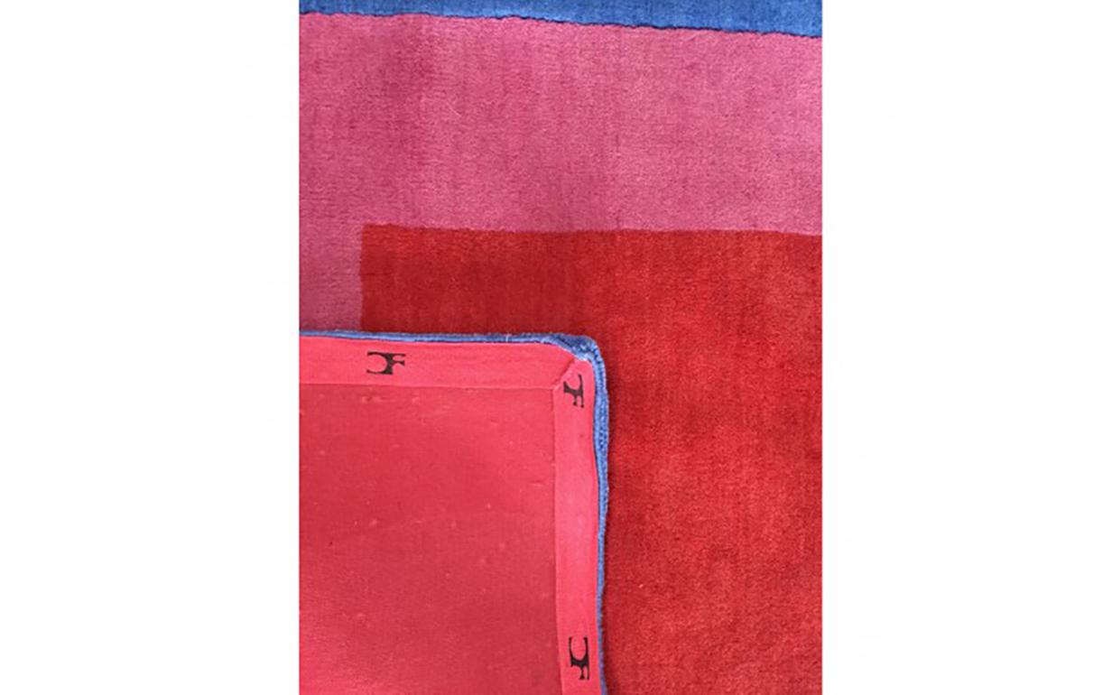 Indian Homage to the Square Rug ‘Blue or Pink or Red’ by Josef Albers For Sale