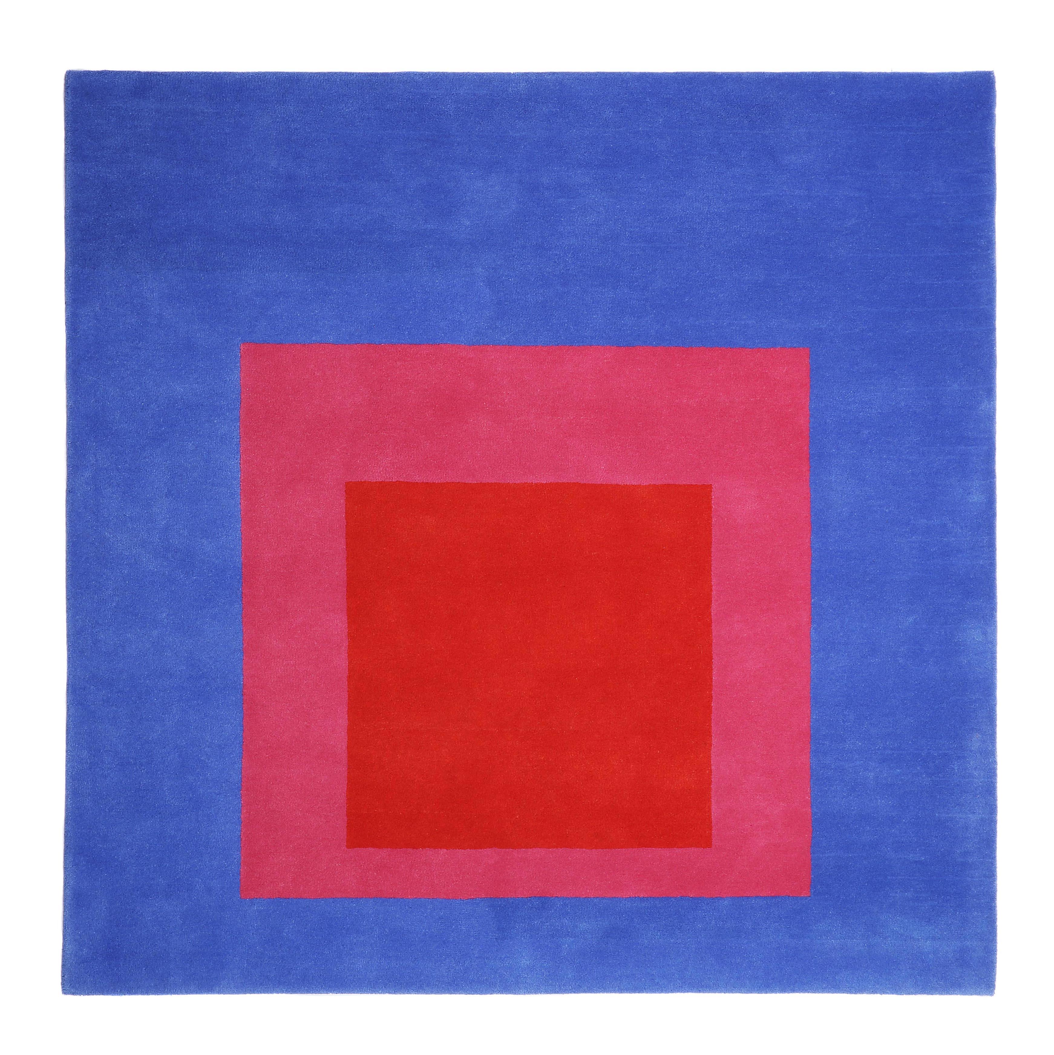 Hand-Knotted Homage to the Square Rug ‘Blue or Pink or Red’ by Josef Albers For Sale