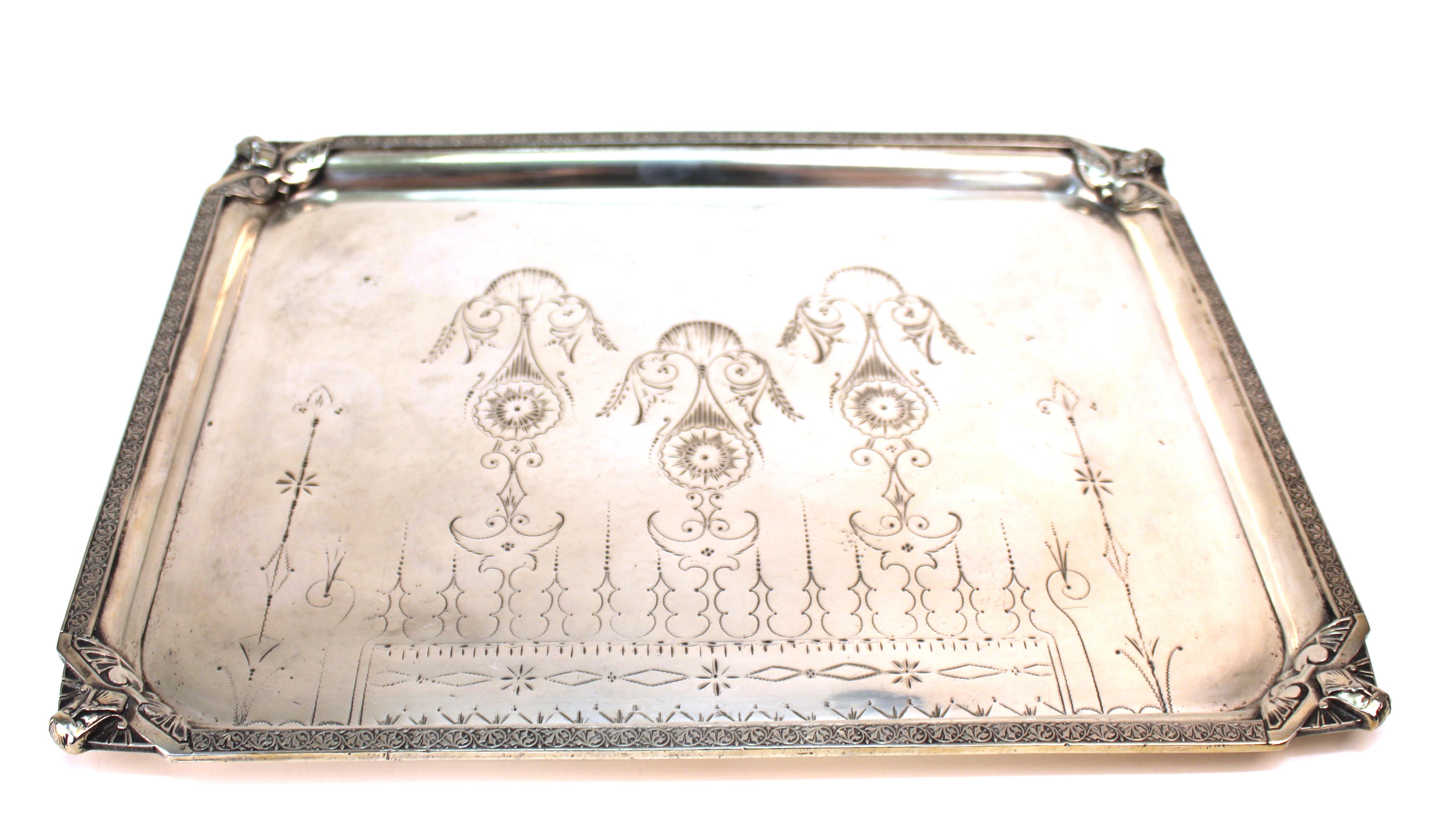 Late 19th Century Homan English Victorian Silver Plated Serving Tray with Mascaron Decoration