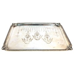victorian serving tray Antique Homan English Victorian Silver Plated Serving Tray with Mascaron Decoration