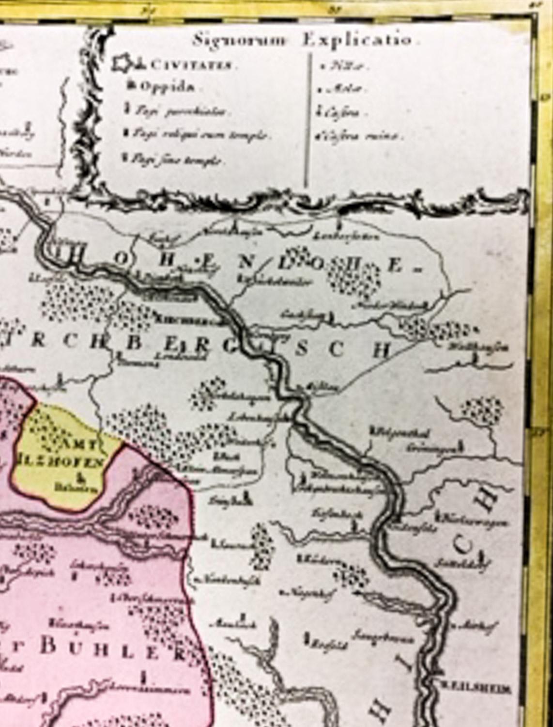 Karte der Tabula Geographica Territorium Civitatis Svevo=Hallensis von Homann 1762 (Sonstige Kunststile), Print, von Homann Heirs