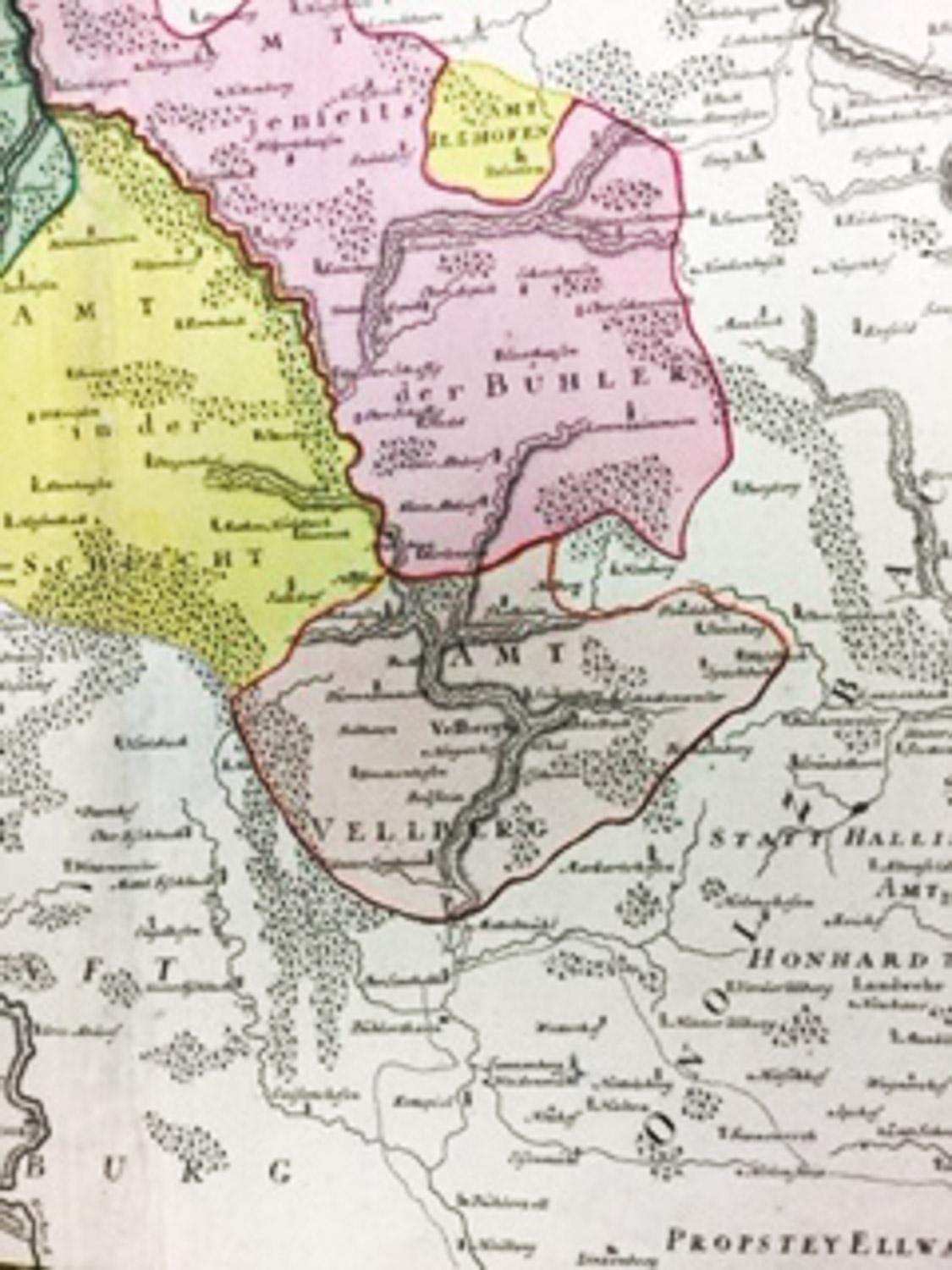 Karte der Tabula Geographica Territorium Civitatis Svevo=Hallensis von Homann 1762 (Grau), Print, von Homann Heirs
