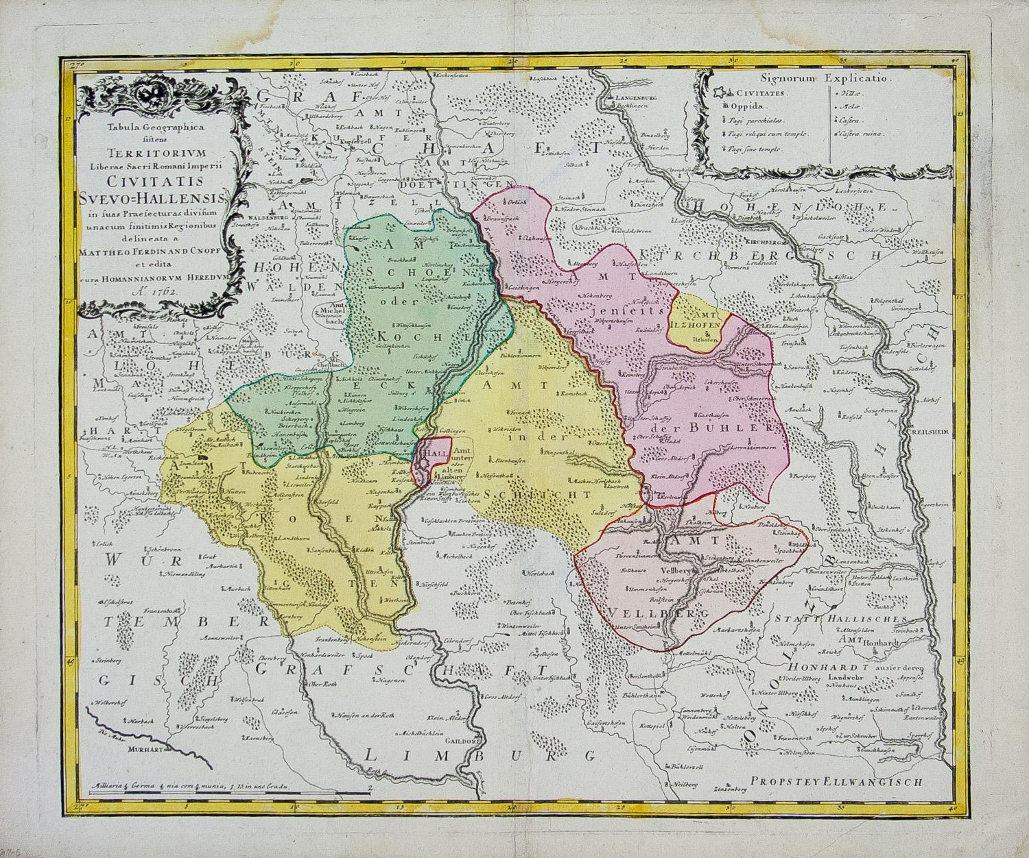 Homann Heirs Print – Karte der Tabula Geographica Territorium Civitatis Svevo=Hallensis von Homann 1762