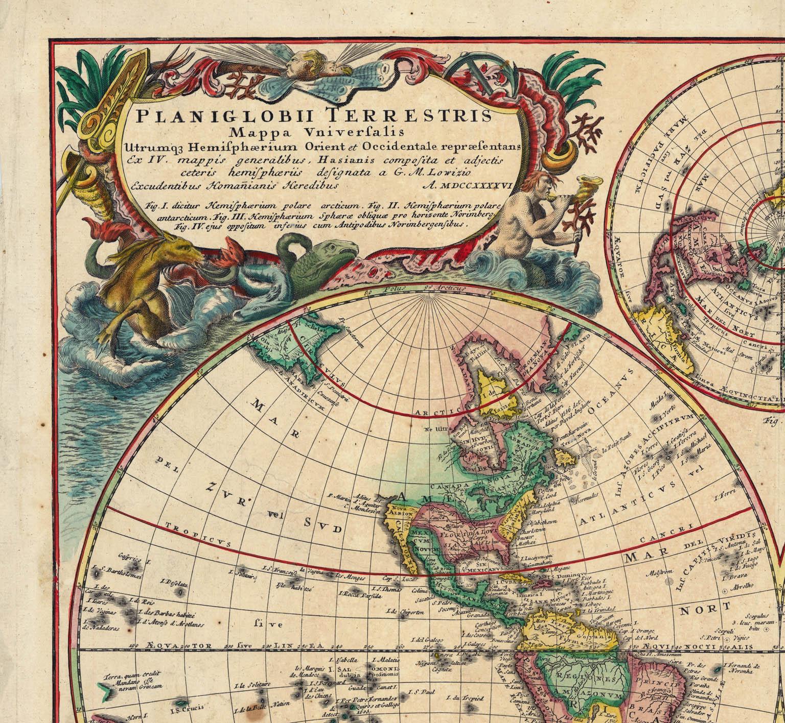 Planiglobii Terrestris Mappa Universalis / Mappe Monde – Print von Homann Heirs