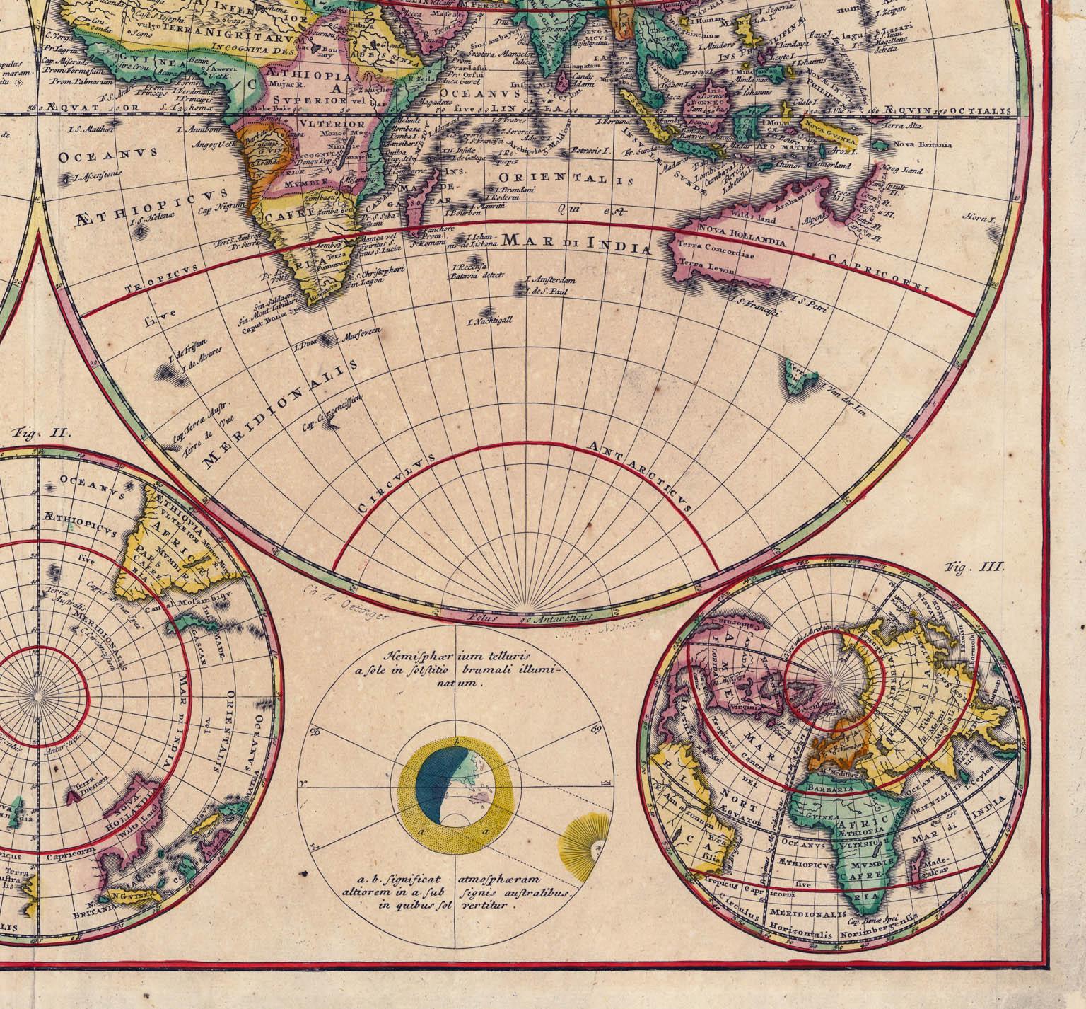 Planiglobii Terrestris Mappa Universalis / Mappe Monde - Beige Print by Homann Heirs
