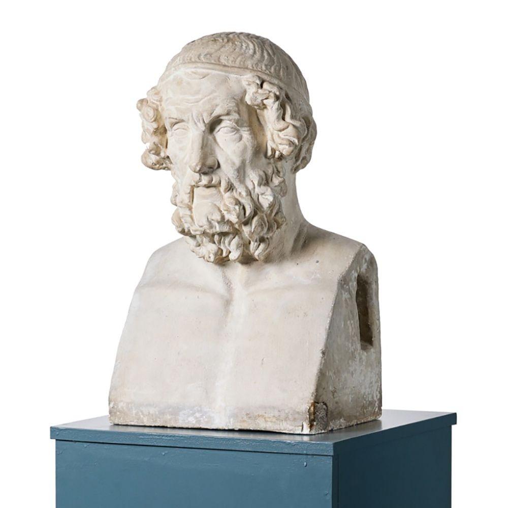 English Homer Antique Plaster Bust For Sale