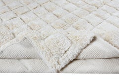 Bespoke Moroccan Style High & Low Pile Ivory Wool Rug with Geometric Texture