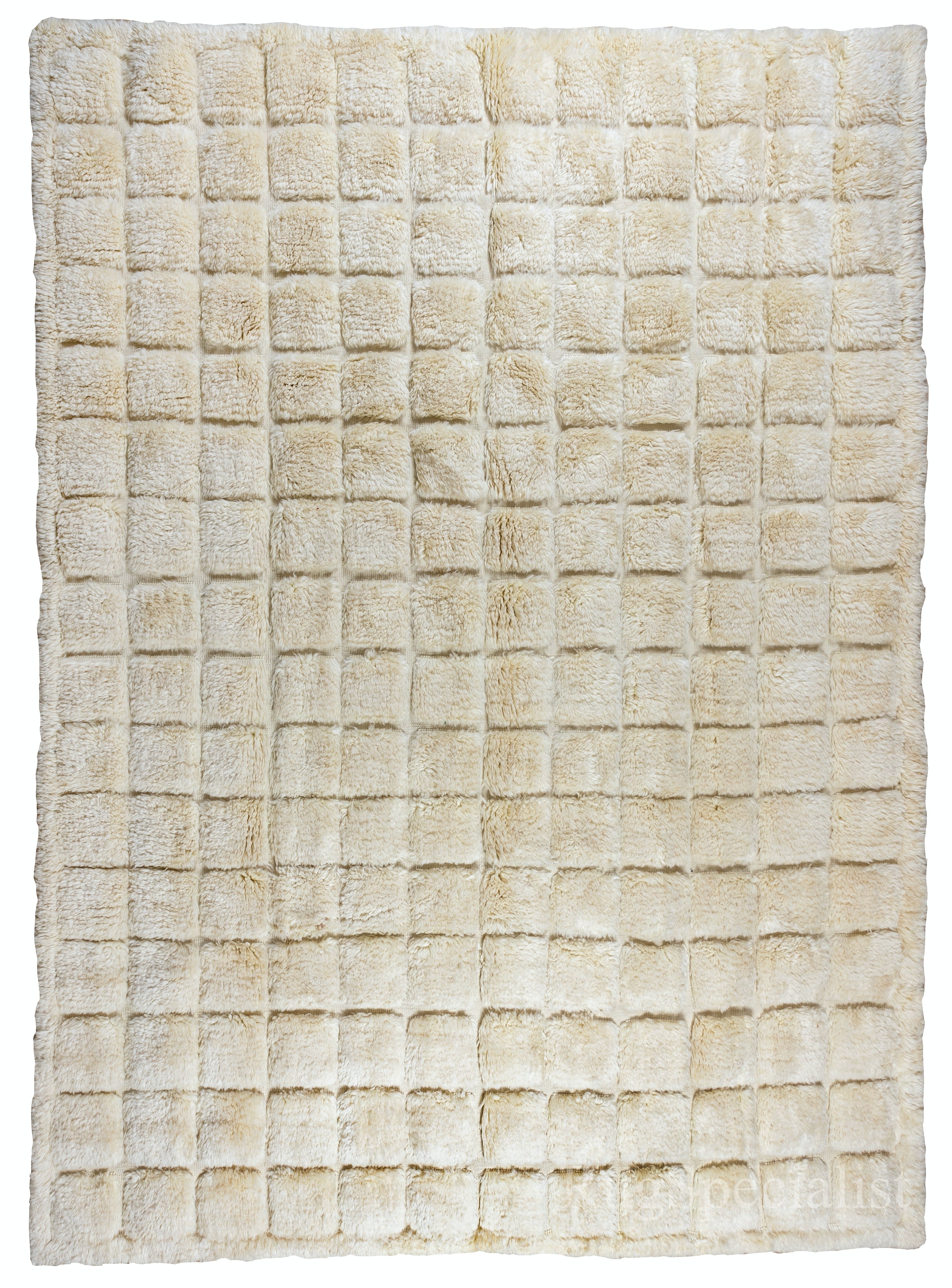 Contemporary Grid Pattern Rug. 100% Natural Undyed Wool. High & Low Pile Texture