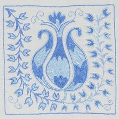 Home Decor Hand Embroidered Cushion Cover in Cream & Light Blue