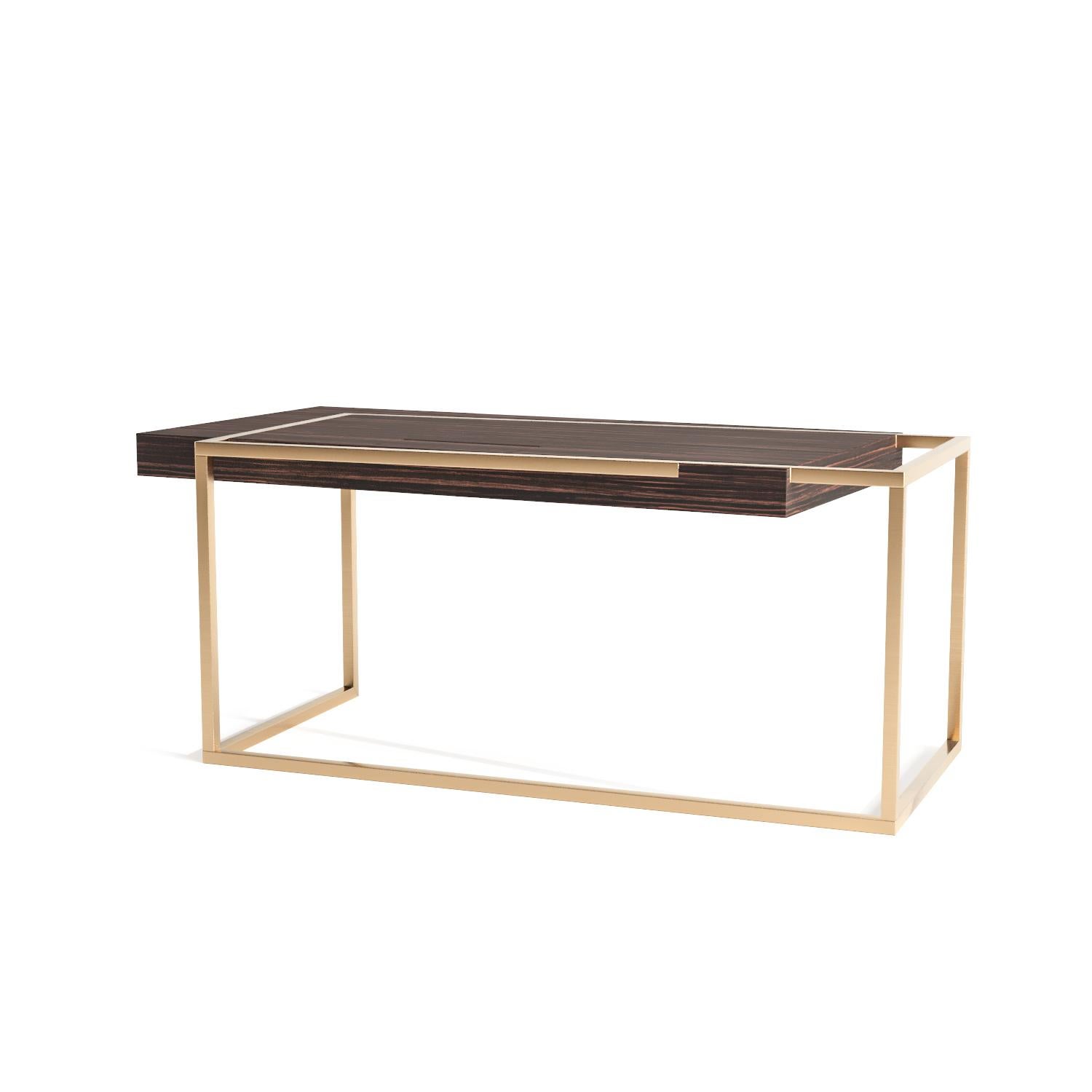 Portuguese Modern Home Office Writing Executive Desk Ebony Macassar Wood and Brushed Brass For Sale
