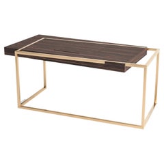 Home Office Accent Writing Executive Desk in Ebony Macassar Wood & Brushed Brass