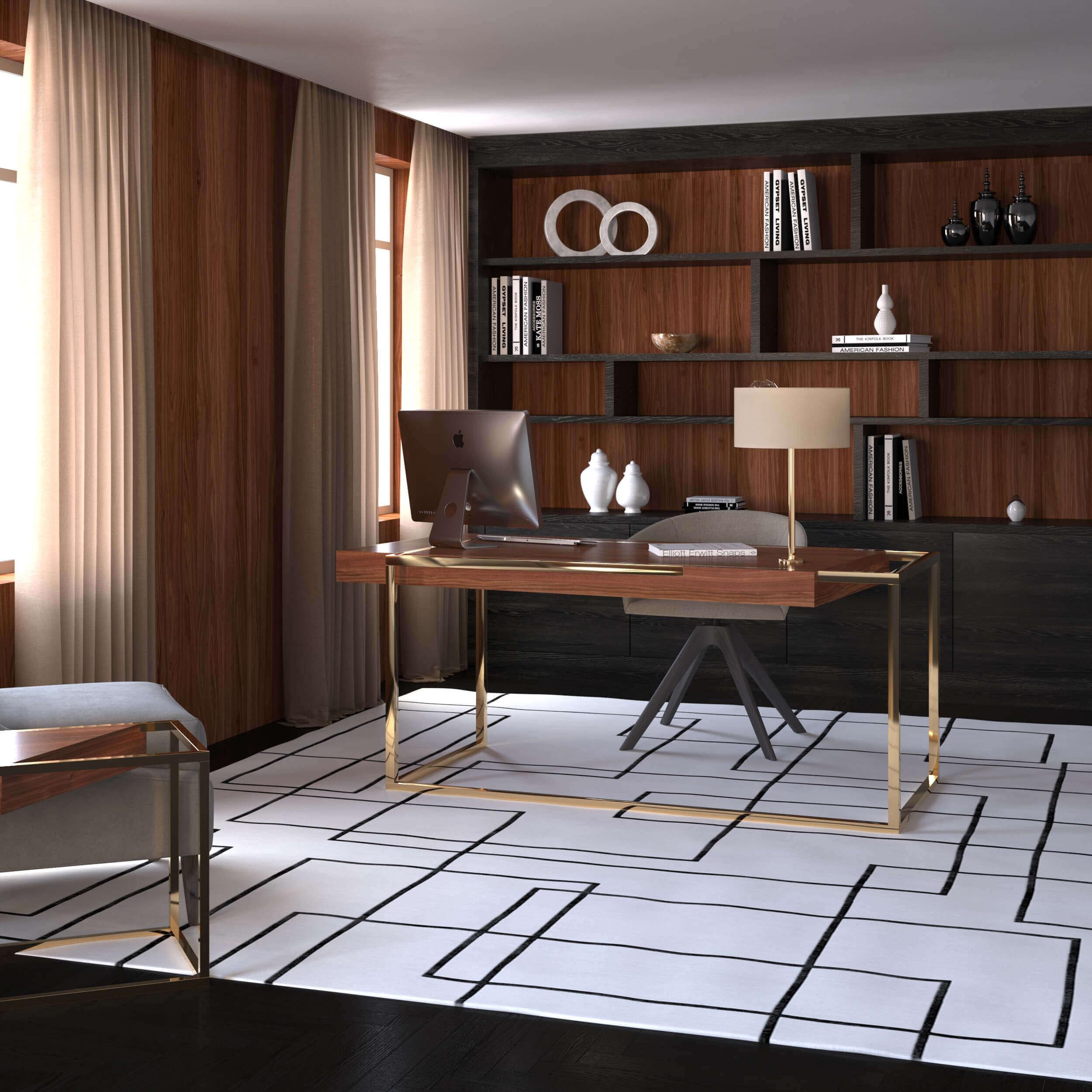 Modern Home Office Schreibtisch Tineo Holz und gebürstetem Edelstahl im Angebot 9