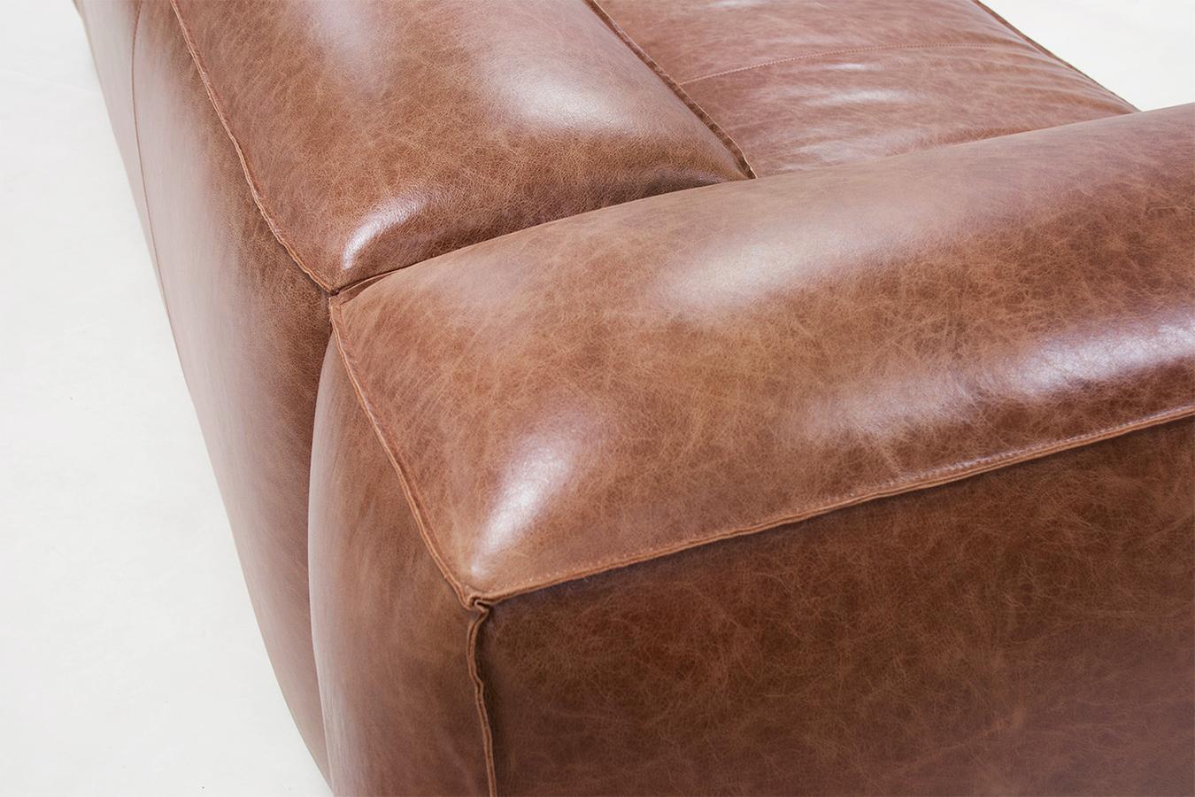 Spanish Homeboy Sofa in Brown Genuine Leather For Sale