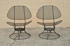 Homecrest Clam Shell Casino Salterini Style Wrought Iron Swivel Chairs - a Pair