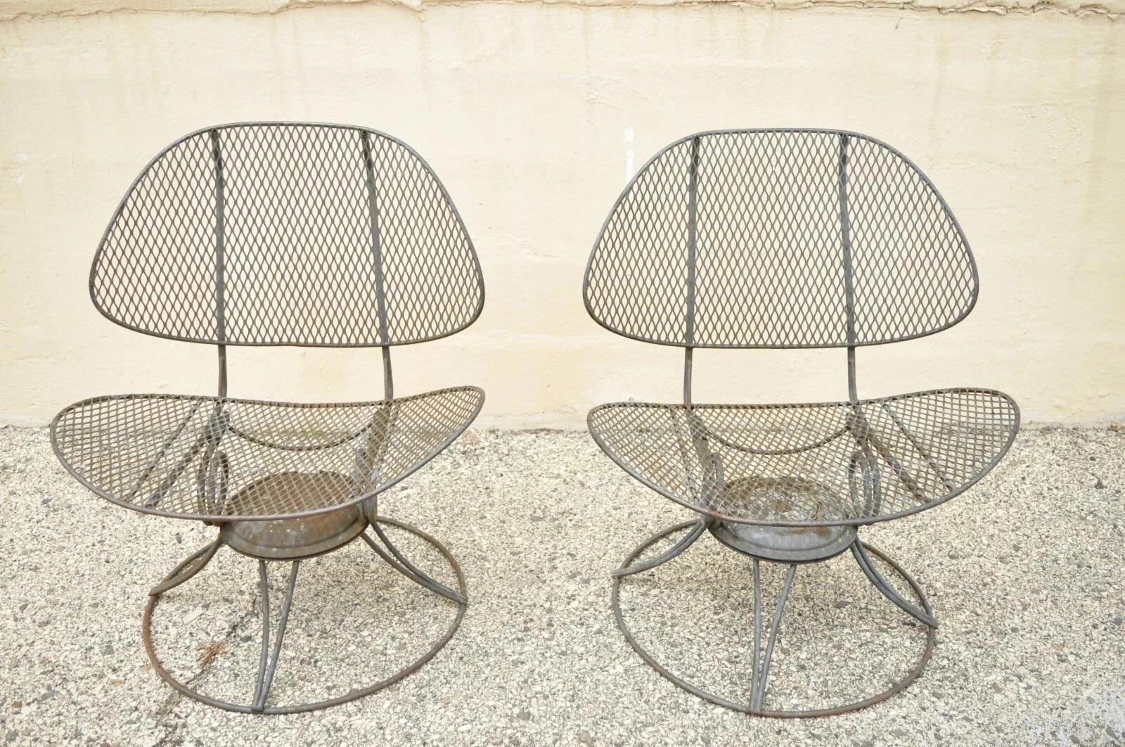 Homecrest Clam Shell Casino Salterini Style Wrought Iron Swivel Chairs - a Pair For Sale 1