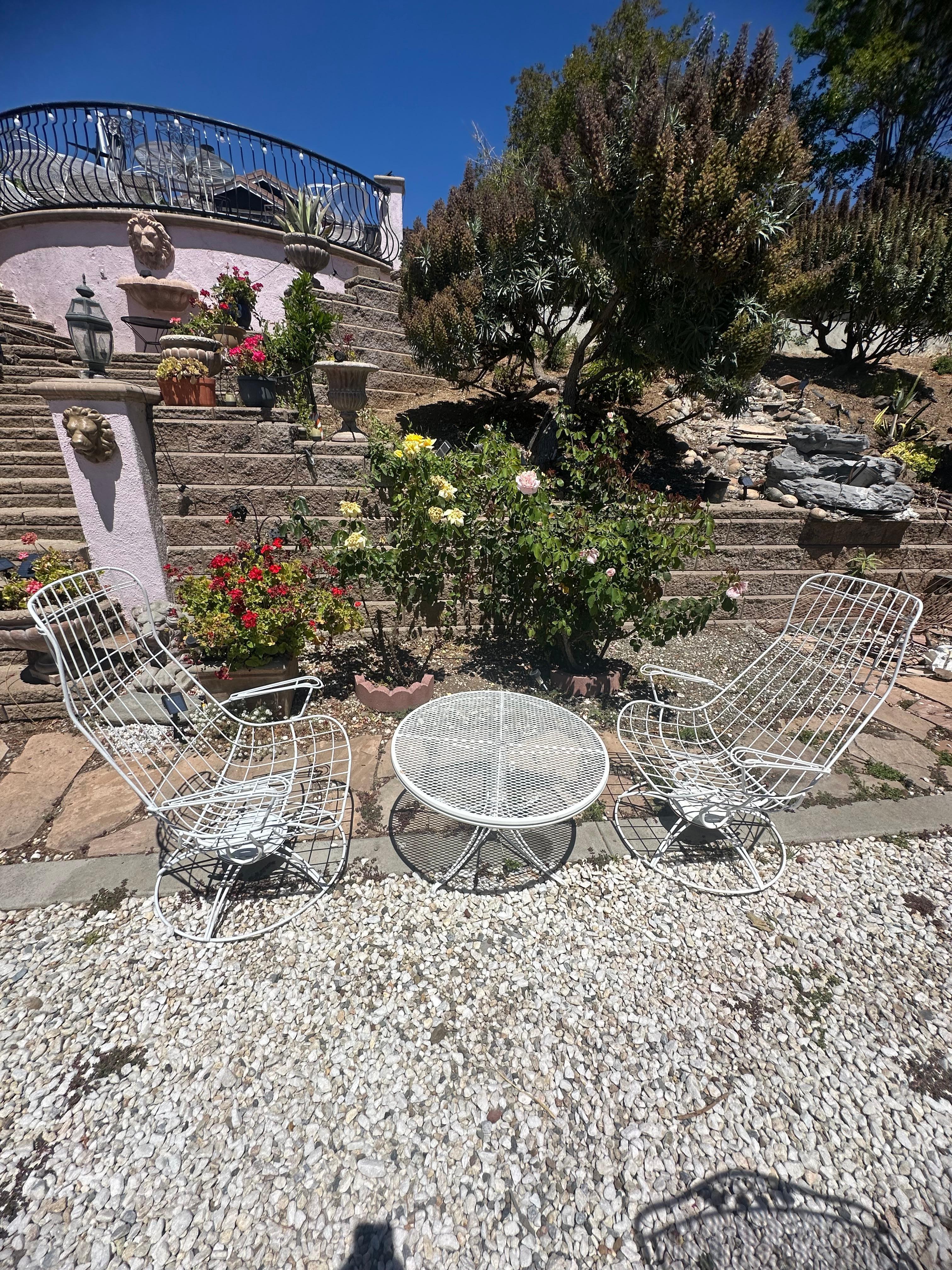 American Classical Homecrest Mid Century Modern Patio Set, 2 armchairs+adjusting height round table For Sale