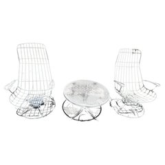 Homecrest Mid Century Modern Patio Set, 2 armchairs+adjusting height round table