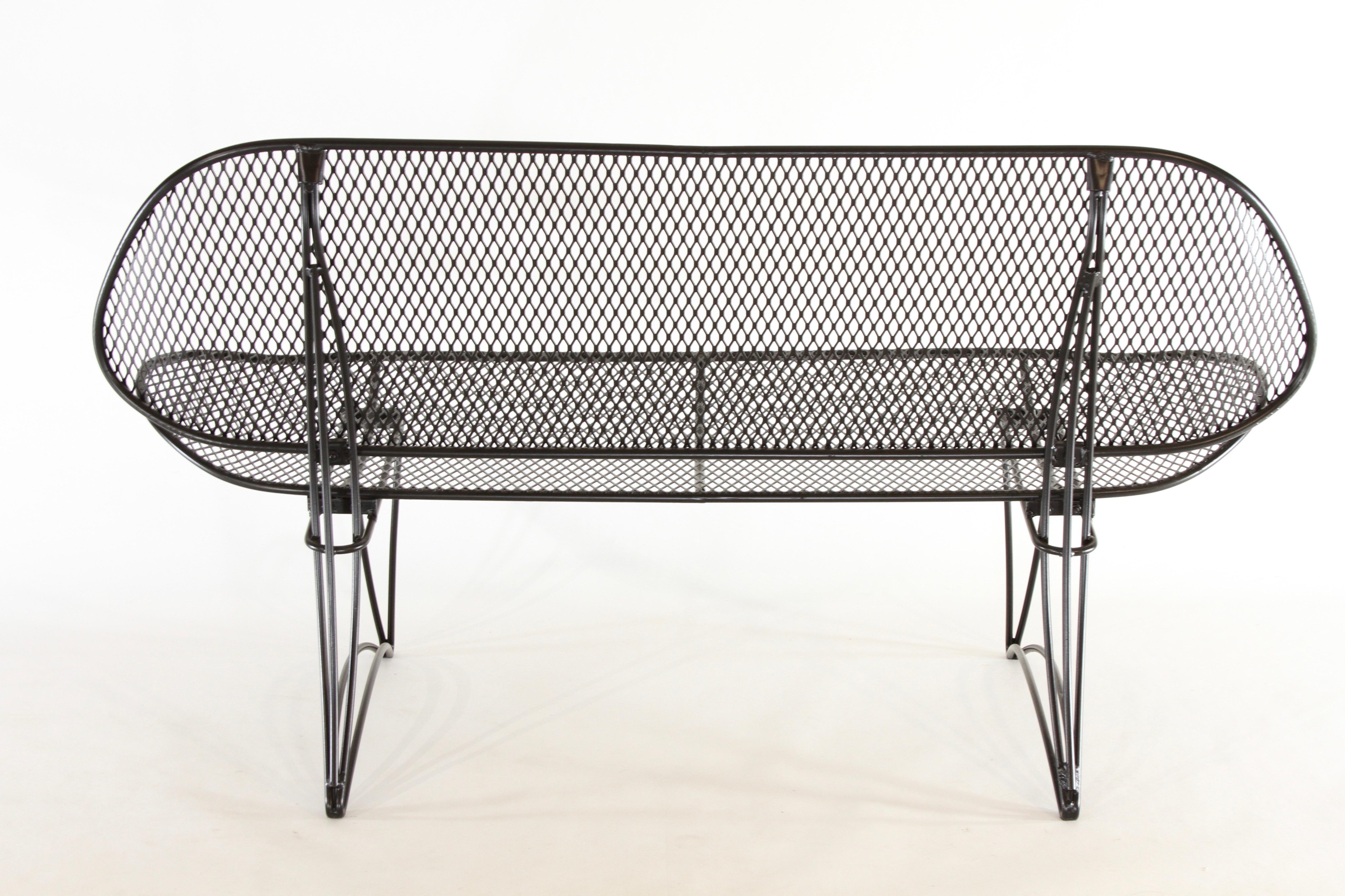 Homecrest Mid-Century Modern Wrought Iron Settee or Bench Refinished in Black In Good Condition In St. Louis, MO