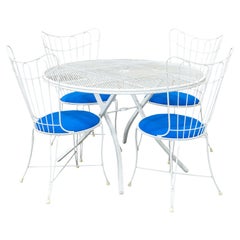 Vintage Homecrest White Wrought Iron MCM Outdoor Patio Dinette Set Table and 4 Chairs