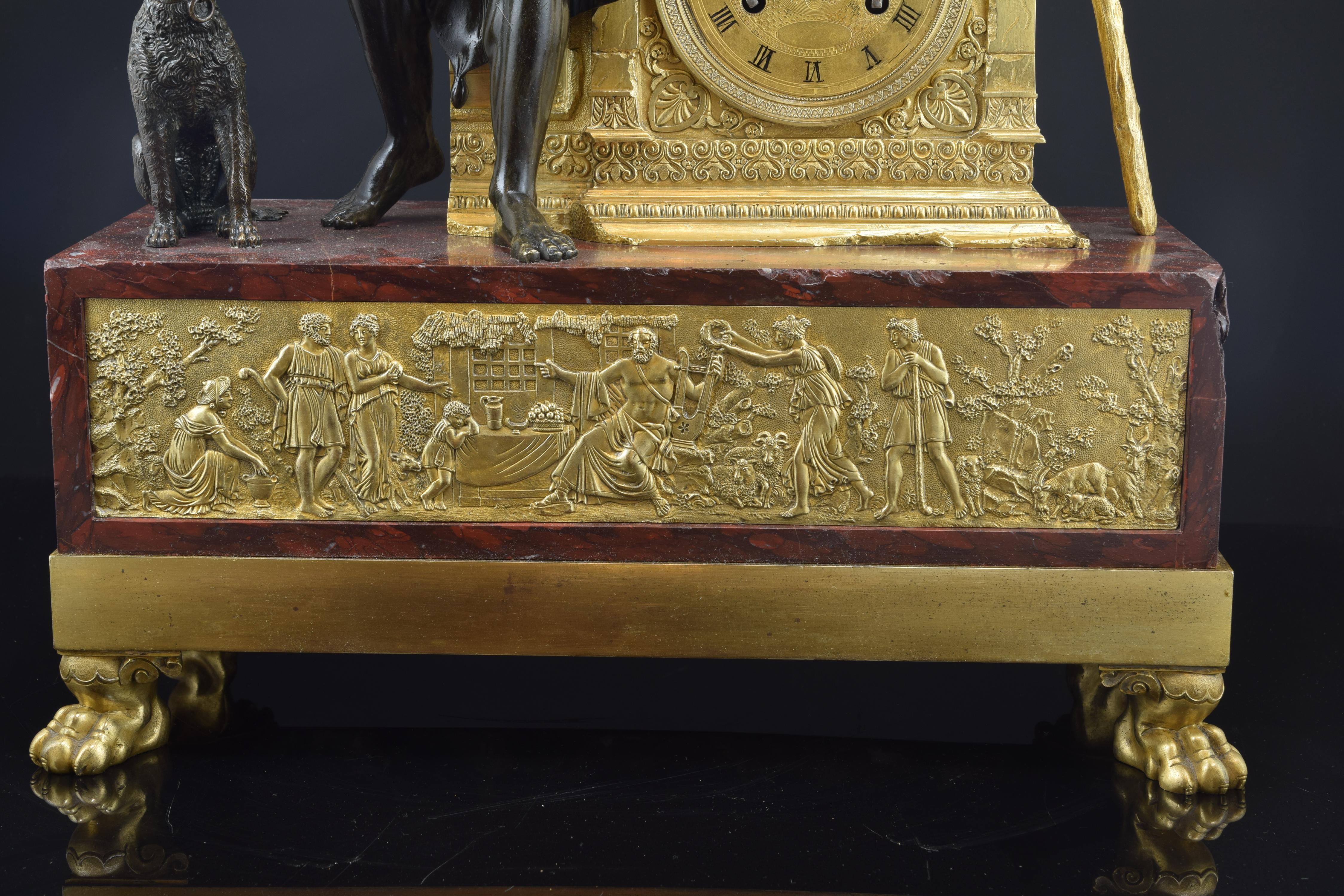 French “Homer”, Bronze and Marble Mantel Clock, France, 19th Century