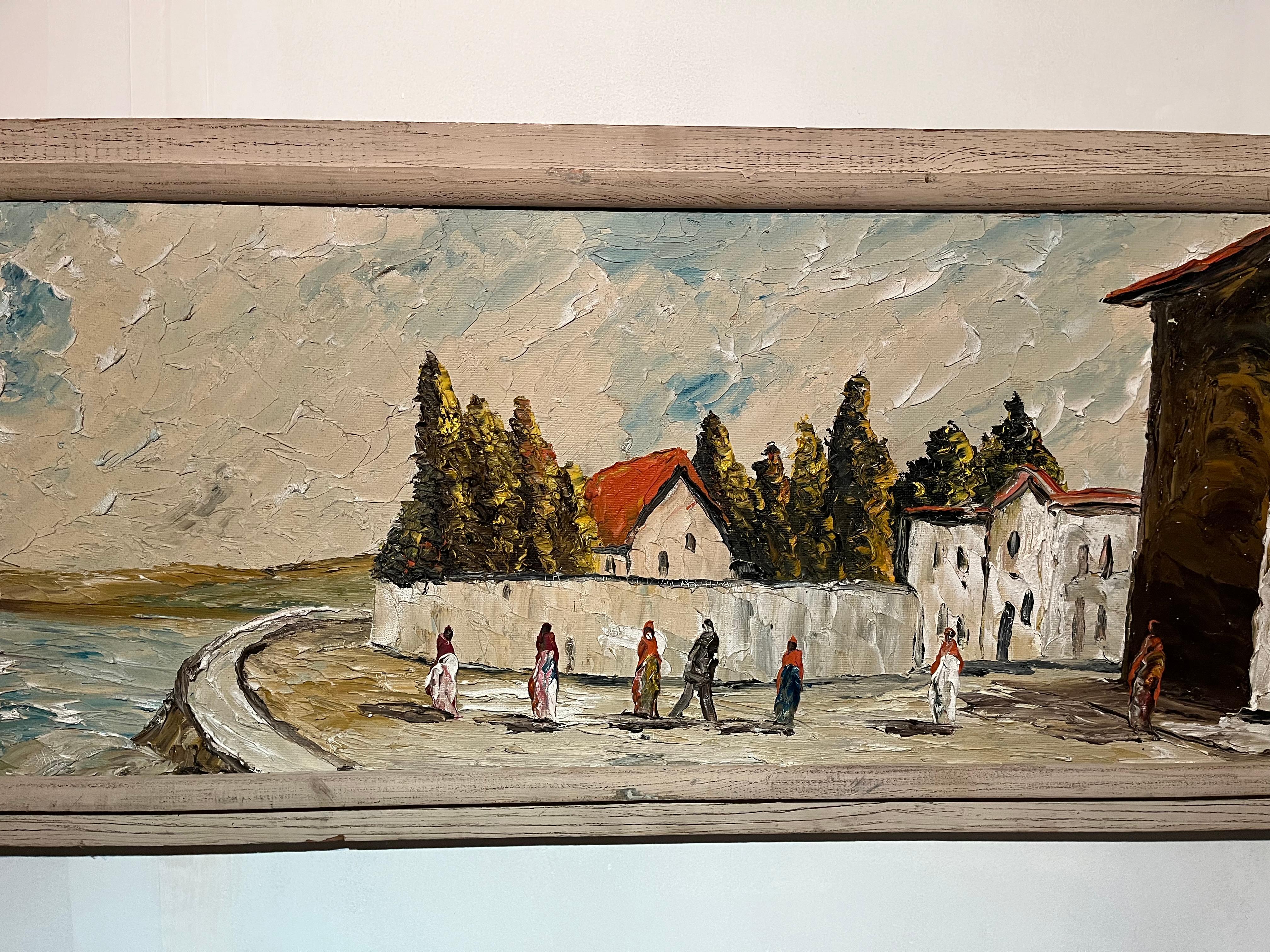 American Homer Costello Oil Painting of Panoramic View of Ocean Front For Sale