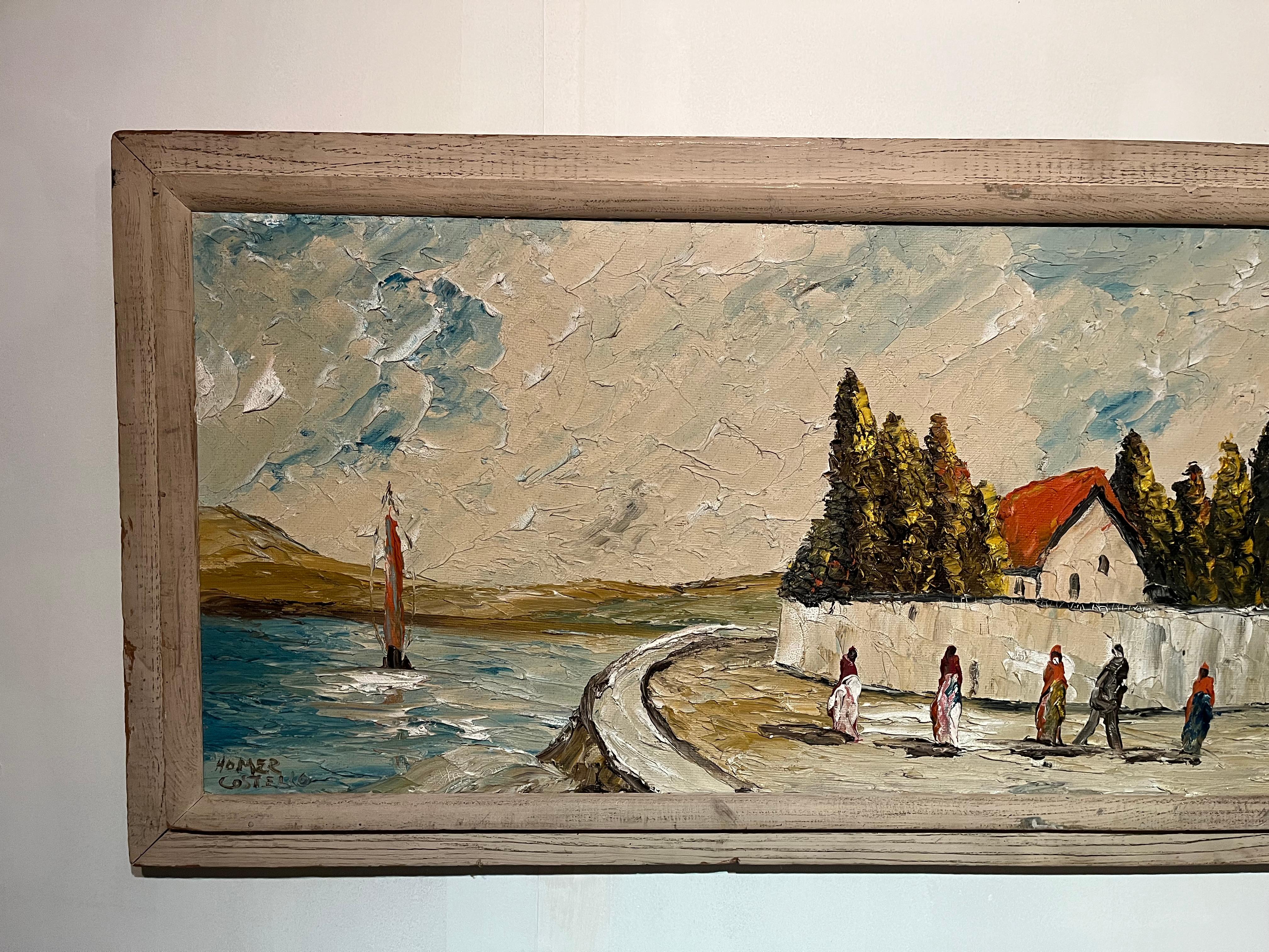 Homer Costello Oil Painting of Panoramic View of Ocean Front In Good Condition For Sale In Greenwich, CT