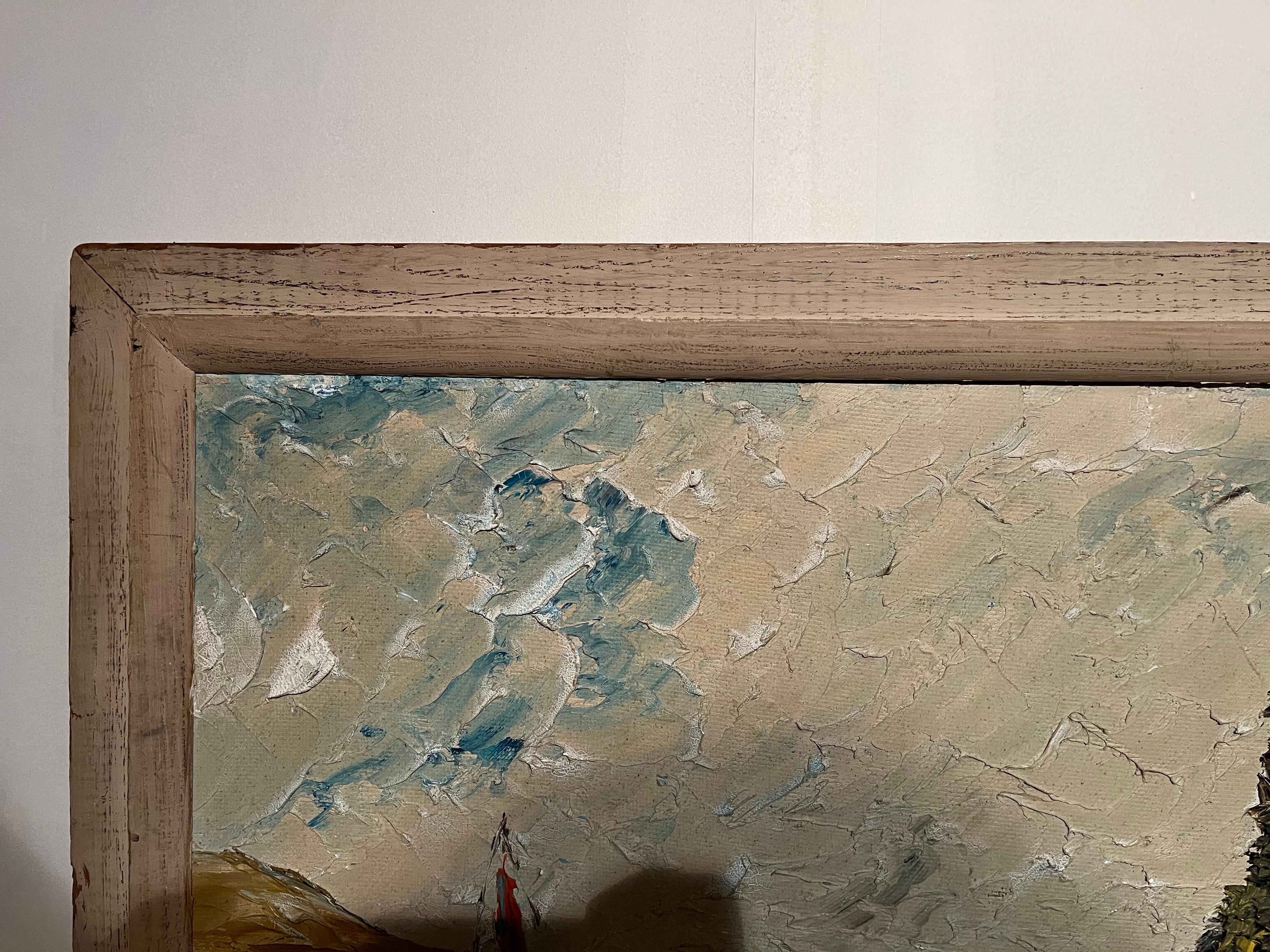 Mid-20th Century Homer Costello Oil Painting of Panoramic View of Ocean Front For Sale