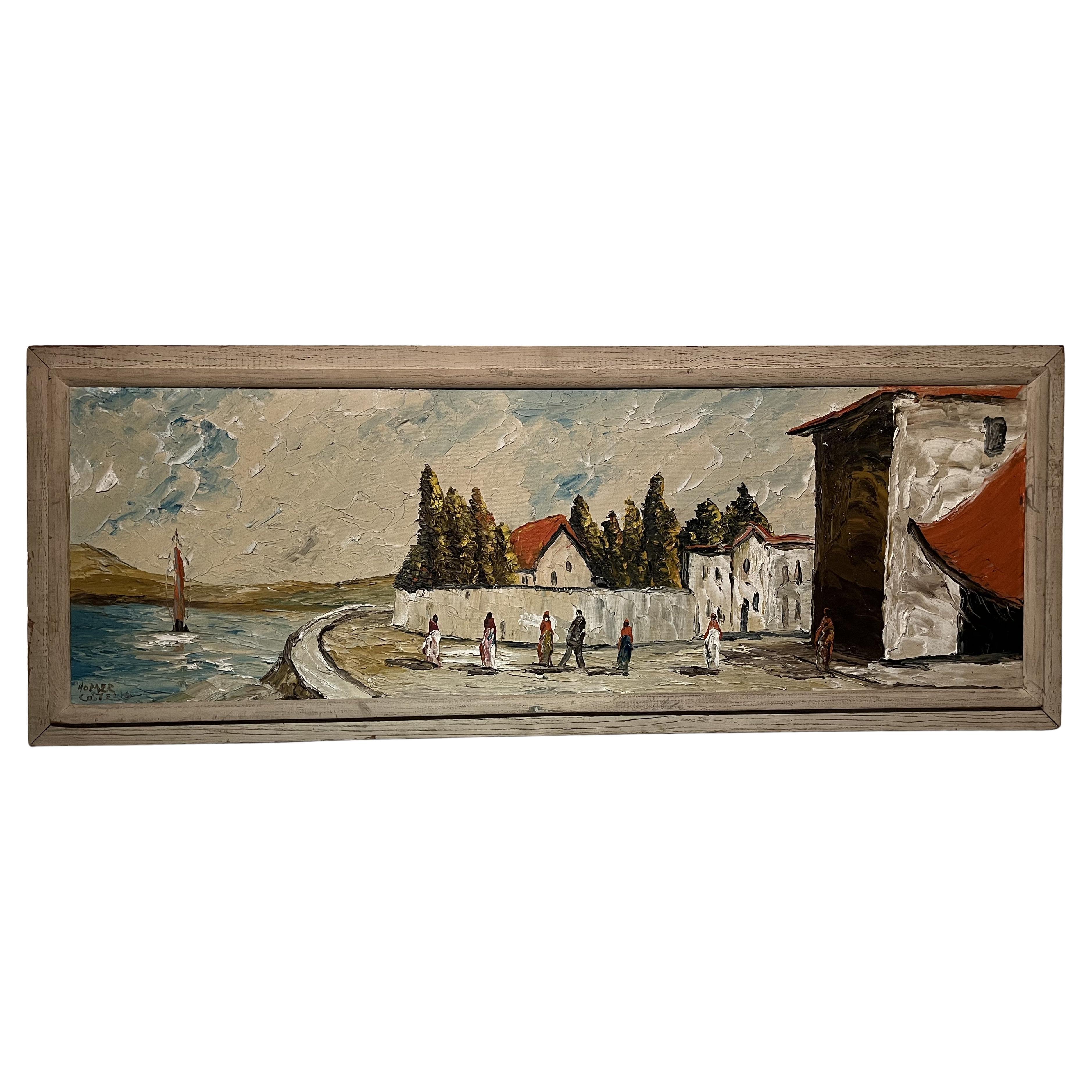 Homer Costello Oil Painting of Panoramic View of Ocean Front For Sale