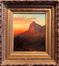 Antique Oil Mountain Landscape titled "Adirondack Sunset"