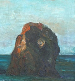Sea Rocks - Mid Century Landscape Painting with Impasto, Circa 1940s, Signed