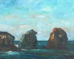 Sea Rocks - Mid Century Landscape Painting with Impasto, Circa 1940s, Signed