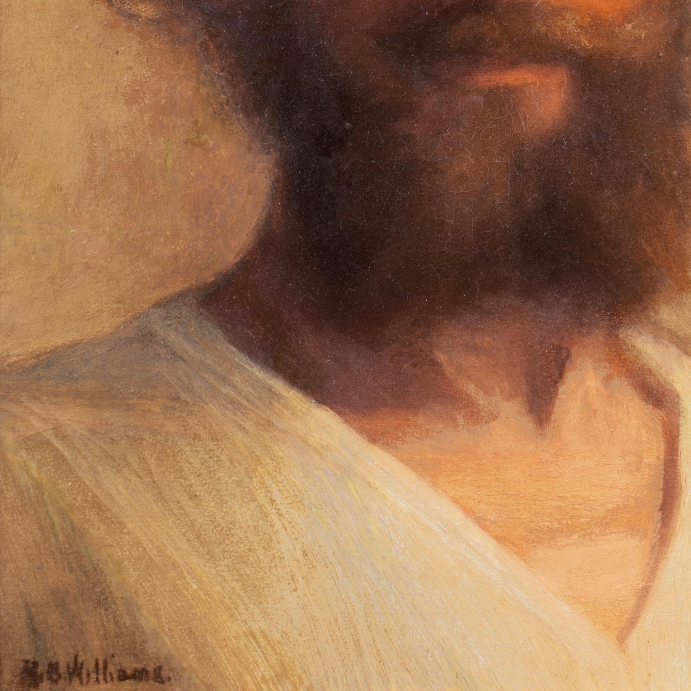 Signed lower left 'H. R. Williams' for Homer Ross Williams (American, 1901-1954), and painted circa 1925.
Displayed in a substantial, incised and water-gilded frame of the period.  Framed Dimensions: 25 x 20 x 2 inches.

A psychologically