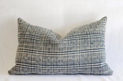 Homespun Linen Lumbar Pillows Made from Vintage Indigo Stripe and Linen