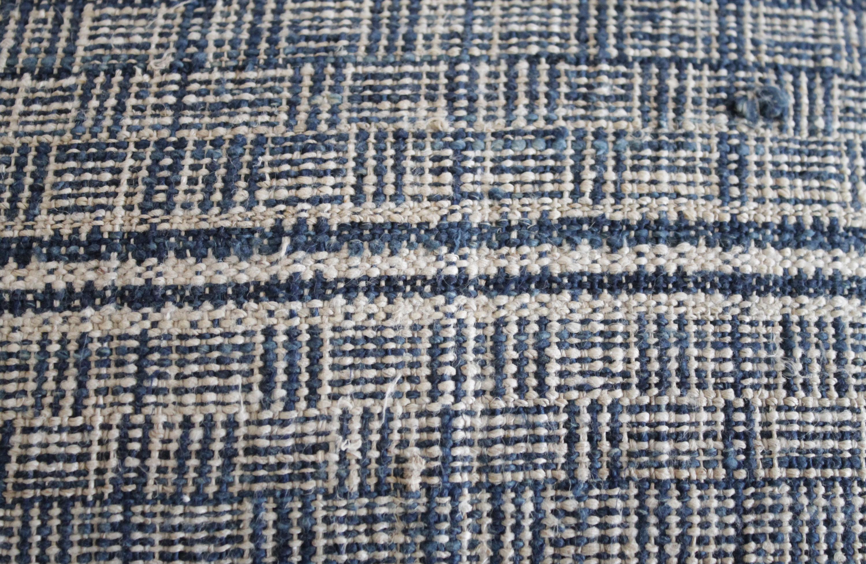 Homespun Linen Lumbar Pillows Made from Vintage Indigo Stripe and Linen In Good Condition In Brea, CA