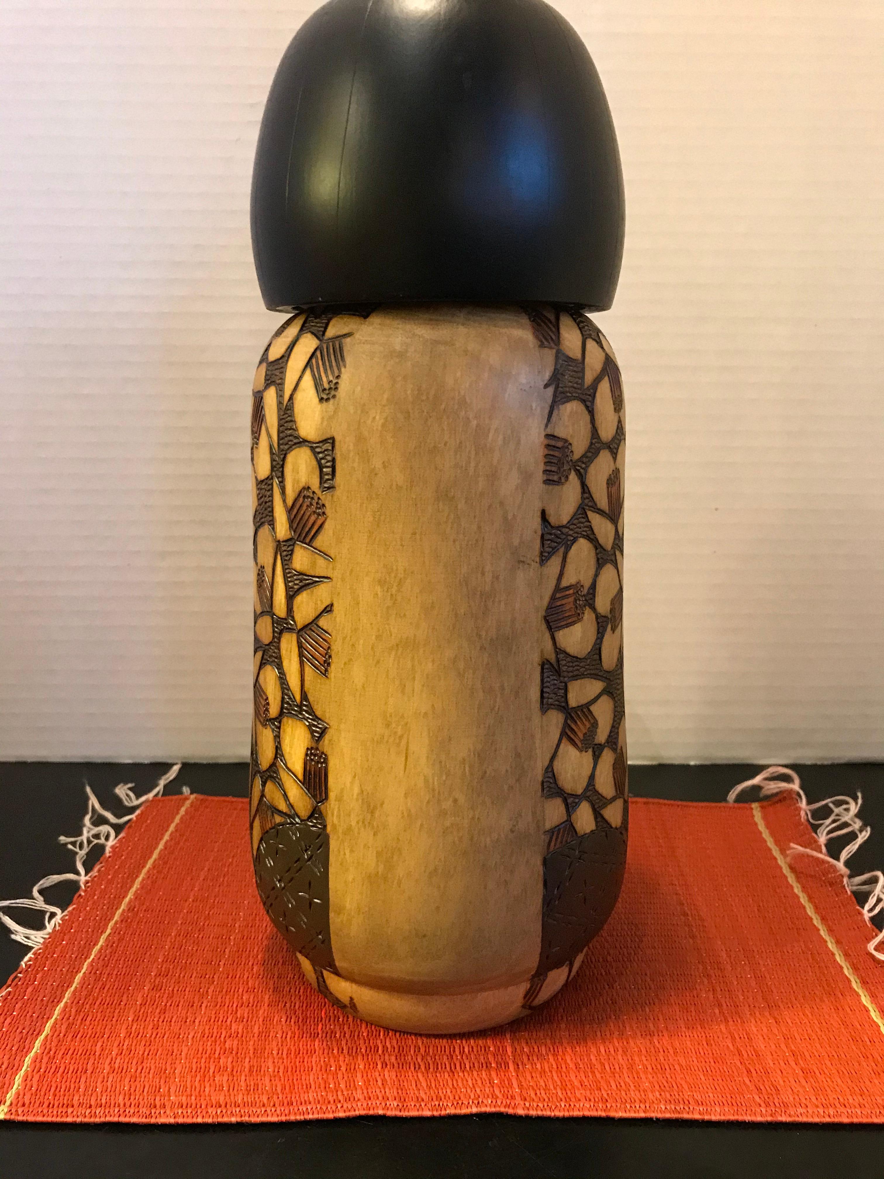 Hand-Carved Hometown Daughter Kokeshi Wood Doll by Inosuke Kobayashi, circa 1979, Japan