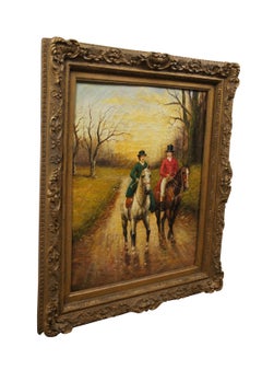 Homewards After John Sanderson Wells British Equestrian Riding Oil Painting 31"