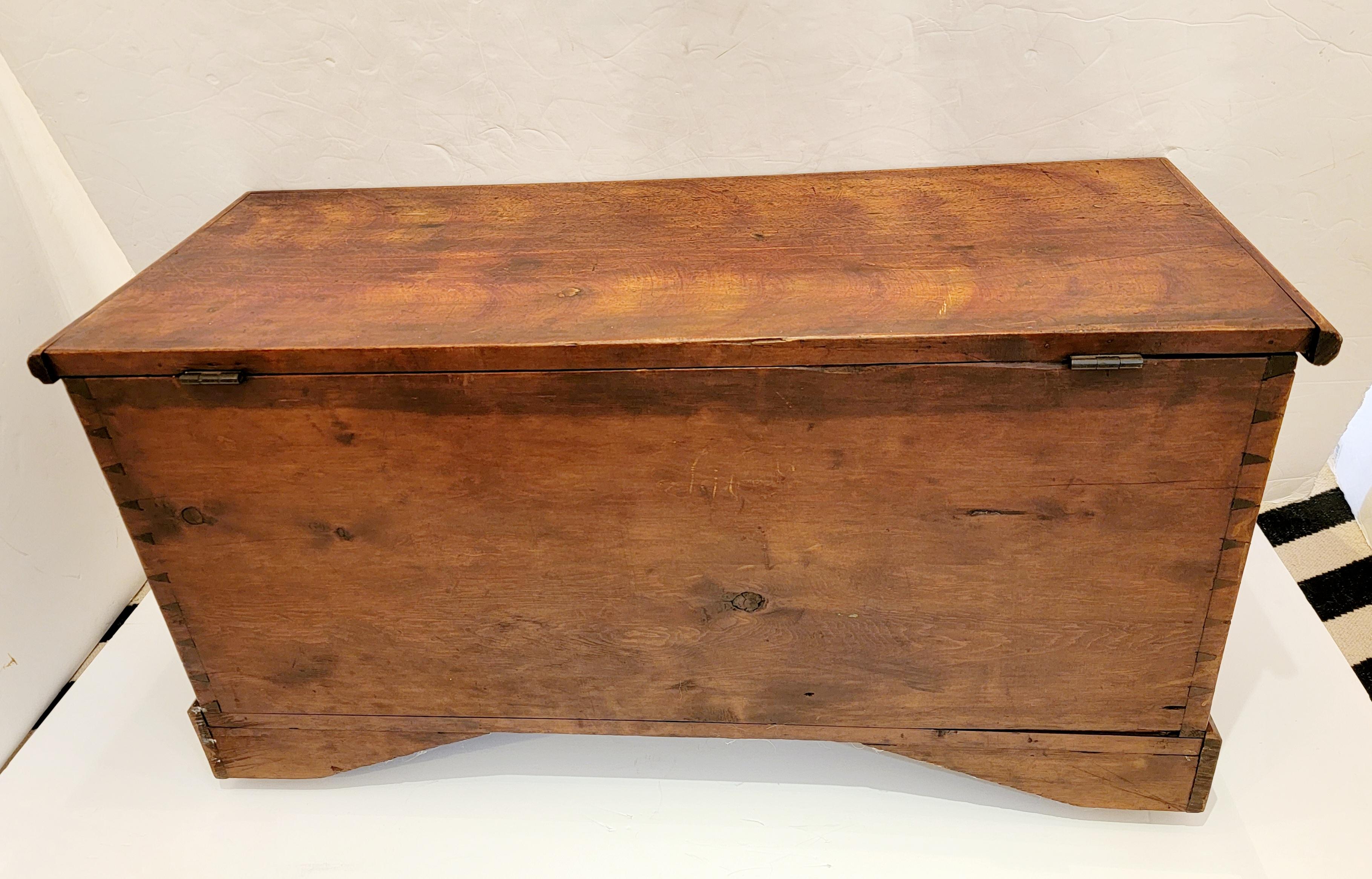 Homey Versatile Rectangular Antique Pine Trunk on Casters In Good Condition In Hopewell, NJ