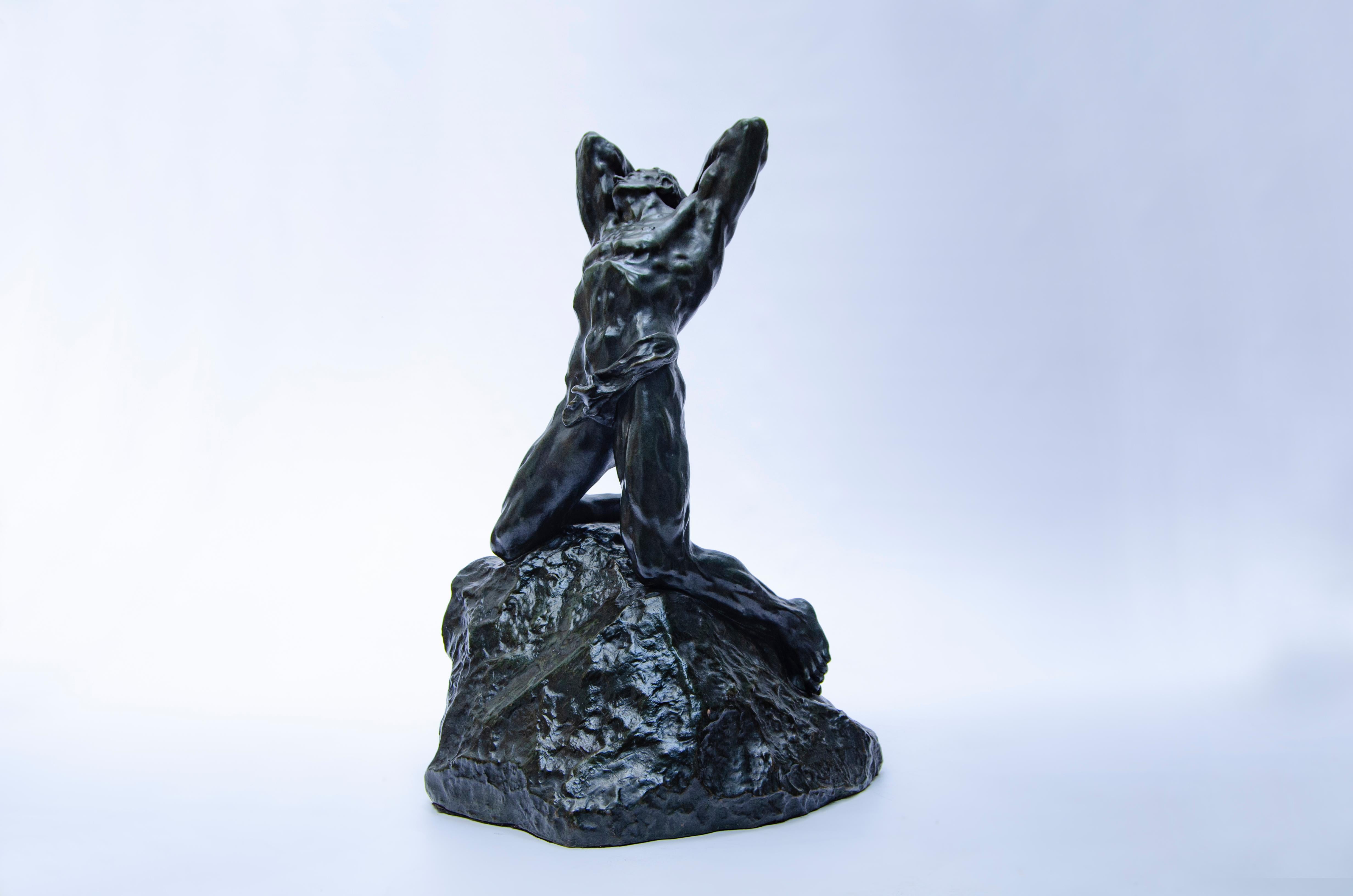 Alfredo Rucher “Homme à genoux sur un rocher” by Alfredo Pina For Sale at 1stDibs