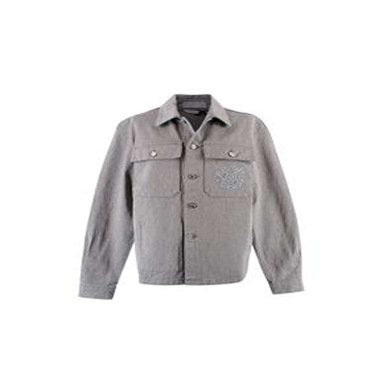 Homme Star Embroidered Grey Denim Jacket For Sale