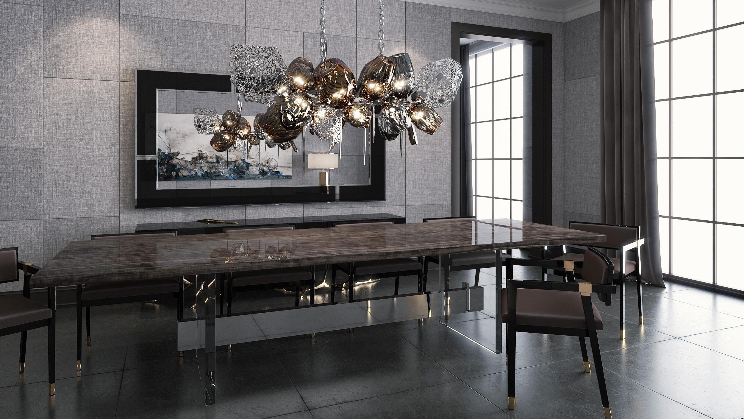 Contemporary Hommes Dining Table with Solid Walnut Top For Sale
